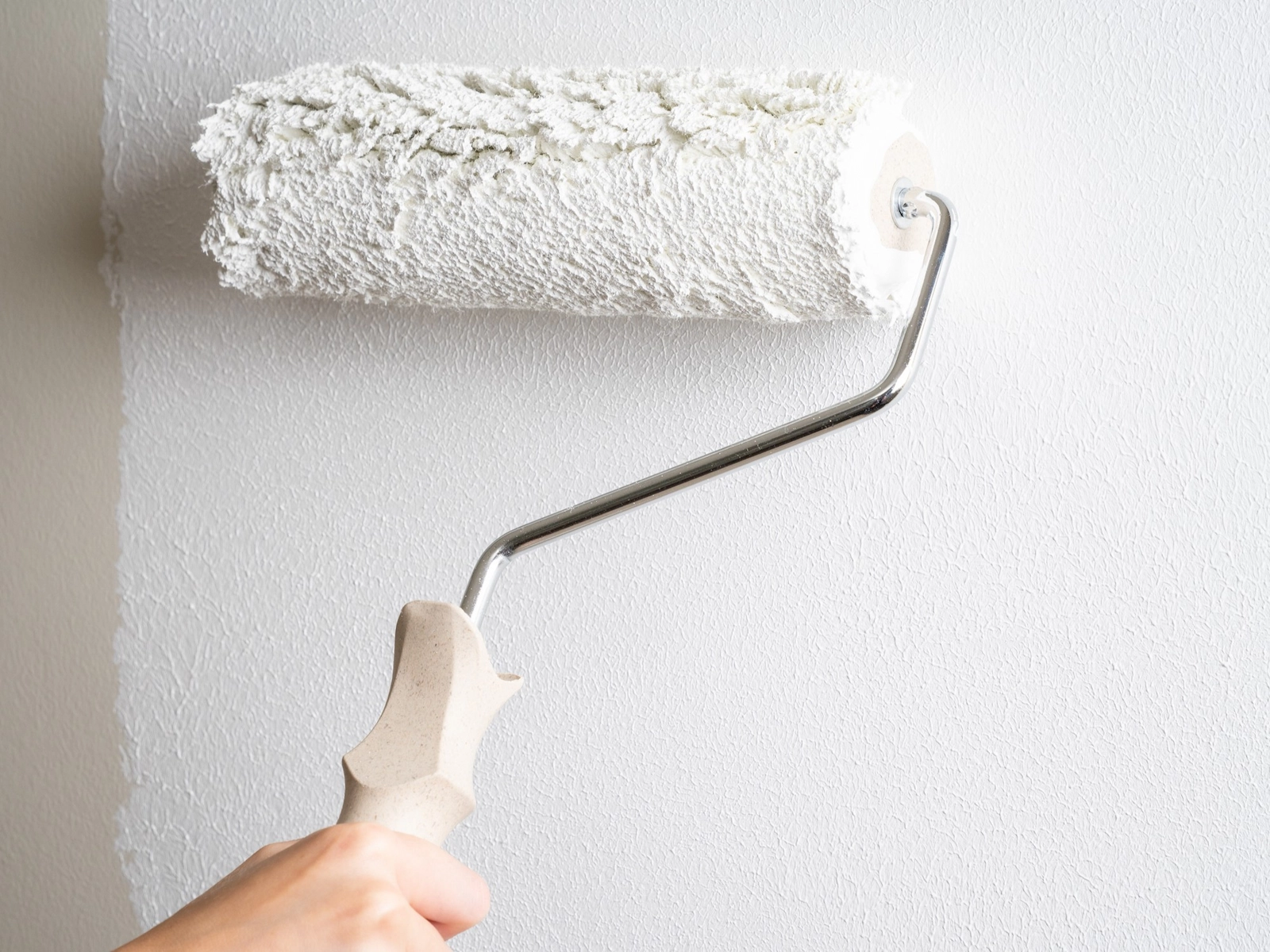 Applying anti-mould paint to a wall